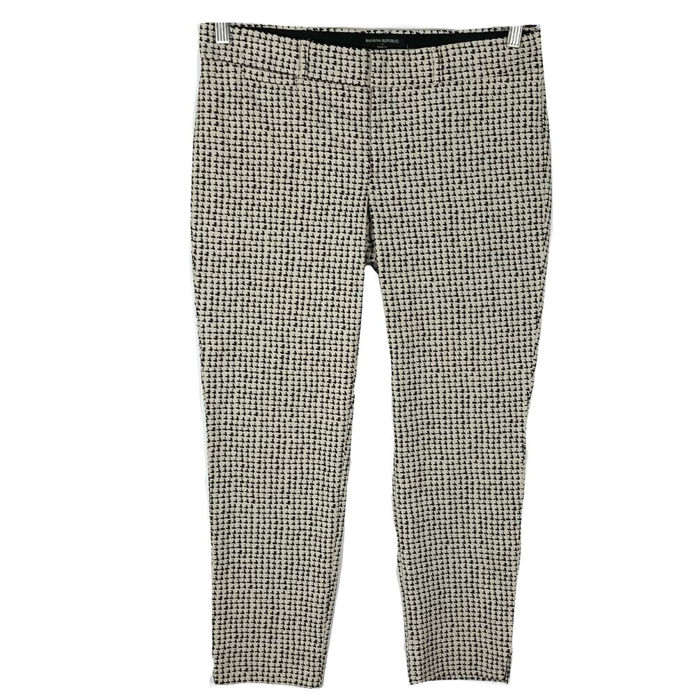 Nwot BANANA REPUBLIC Pants 10P Beige-Black Geo-Print Chino Sloan Cotton-Blend